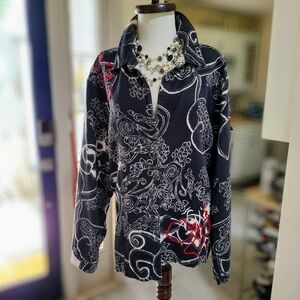 Chico's Elegant Black and Red Paisley Women's Top Jacket Sz 3